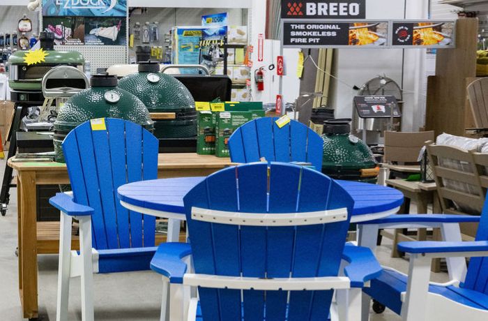 display of outdoor living products on the showroom floor of Capps